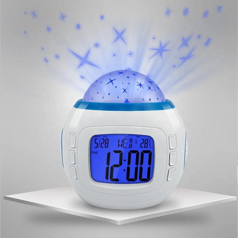 

Starry Light Lamp 7 Colors Ceiling Projection Digital Alarm Clock with Nature Sounds,Snooze,Timer,Calendar,Temperature