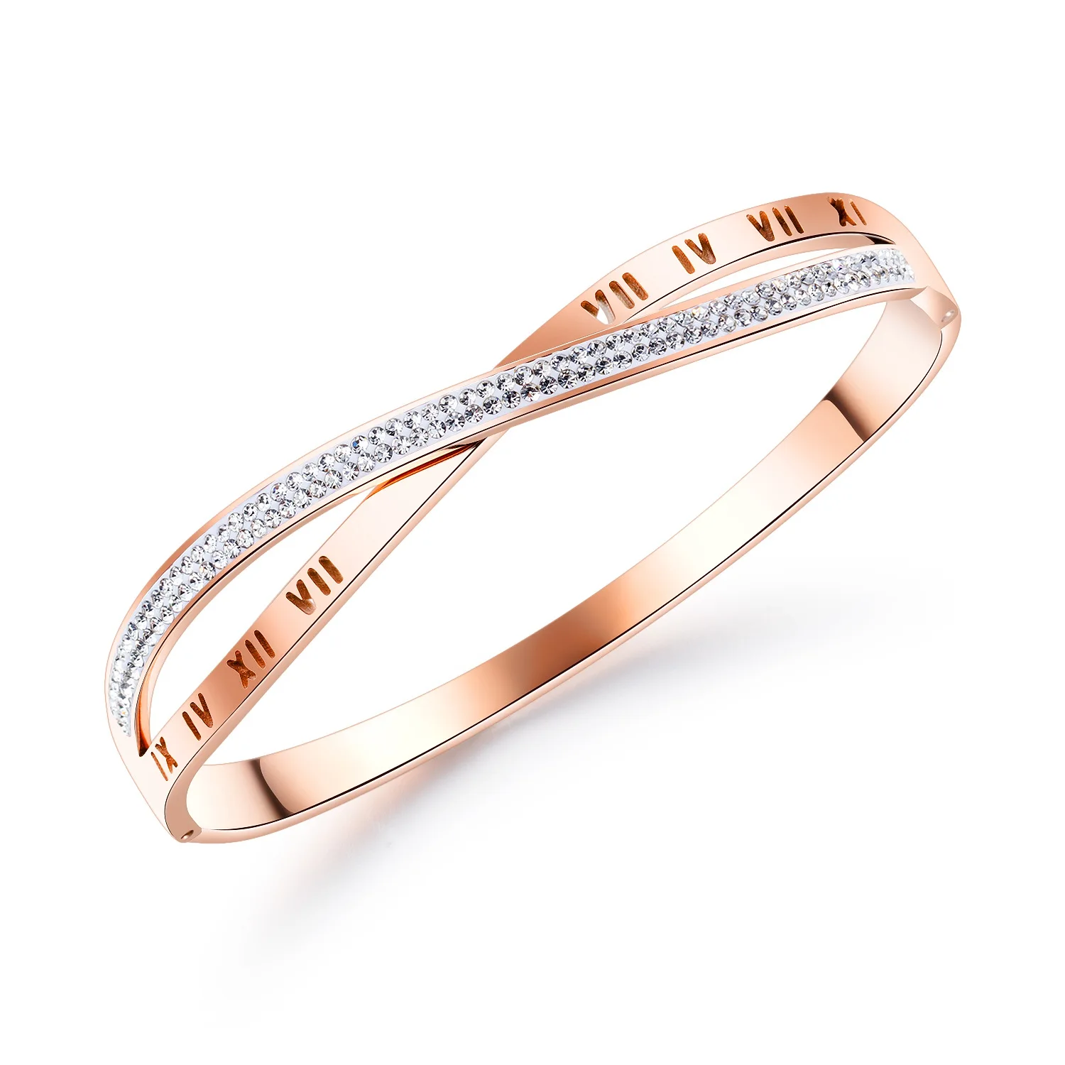 Elegant accessories Roman numeral titanium steel Ladies' Bracelet Rose gold plated cross X Diamond shaped bracelet
Elegant accessories Roman numeral titanium steel Ladies' Bracelet Rose gold plated cross X Diamond shaped bracelet