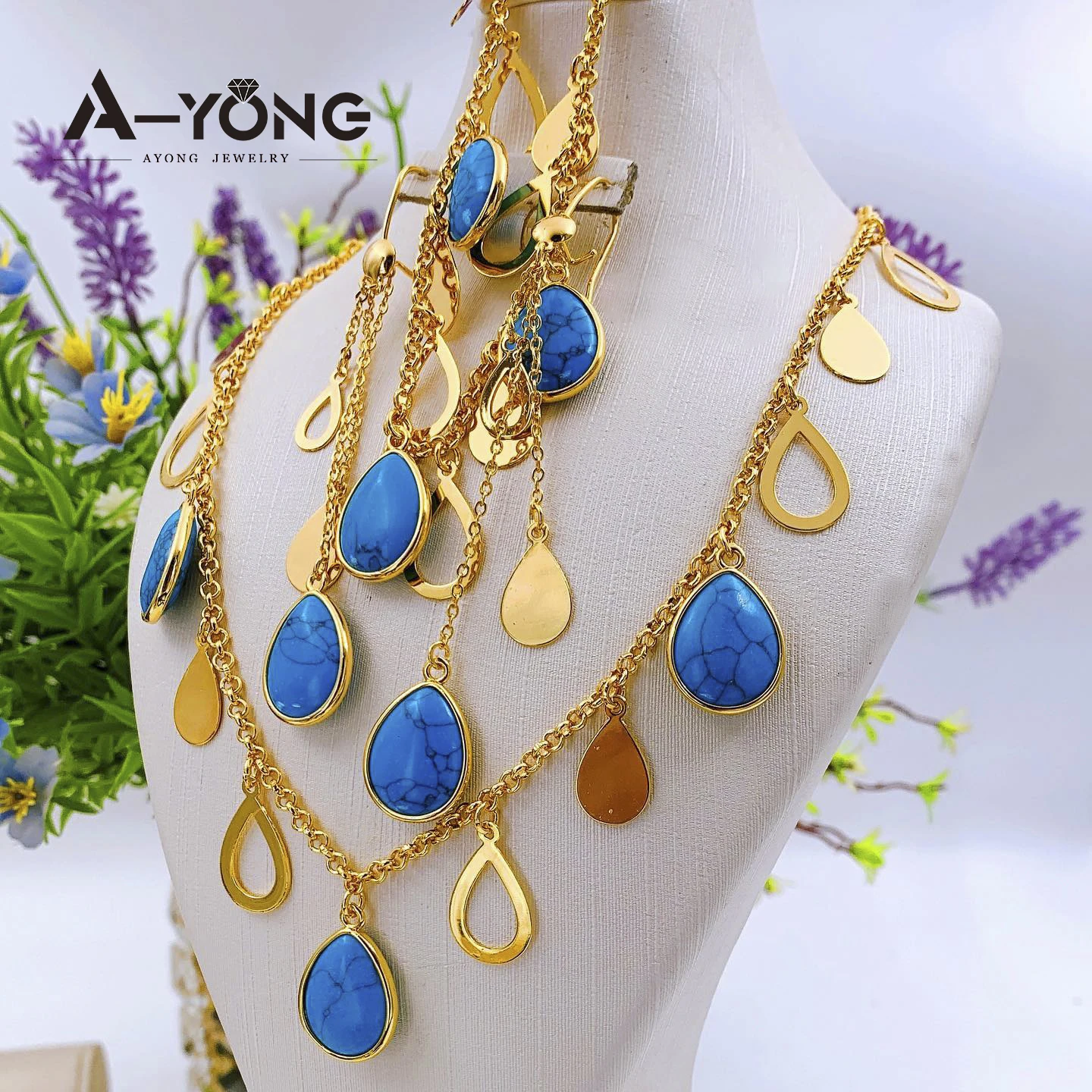 Hot Simple Jewelry Sets 24k Gold Plated Dubai Western Jewelry Turquoise Sets Necklace and Earrings Set
Hot Simple Jewelry Sets 24k Gold Plated Dubai Western Jewelry Turquoise Sets Necklace and Earrings Set