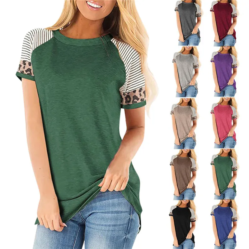 Women's Leopard Color Block T-shirts Casual Striped Short Sleeve Tops Round Neck Striped Blouse Tops HF-116062, Picture shown
Women's Leopard Color Block T-shirts Casual Striped Short Sleeve Tops Round Neck Striped Blouse Tops HF-116062, Picture shown