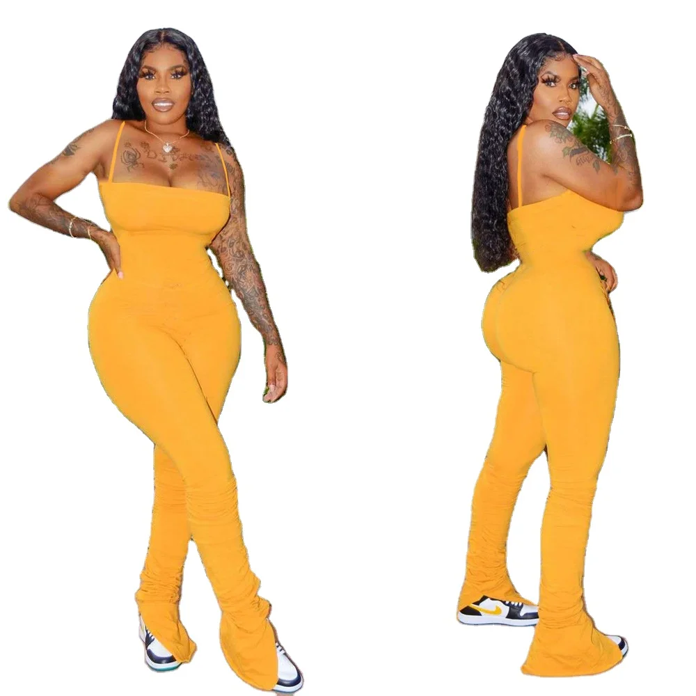 Women'S Solid Color Spaghetti Strap Stacked Jumpsuit One Piece Split Trousers Pants Overall Romper Outfit, Customized color
Women'S Solid Color Spaghetti Strap Stacked Jumpsuit One Piece Split Trousers Pants Overall Romper Outfit, Customized color