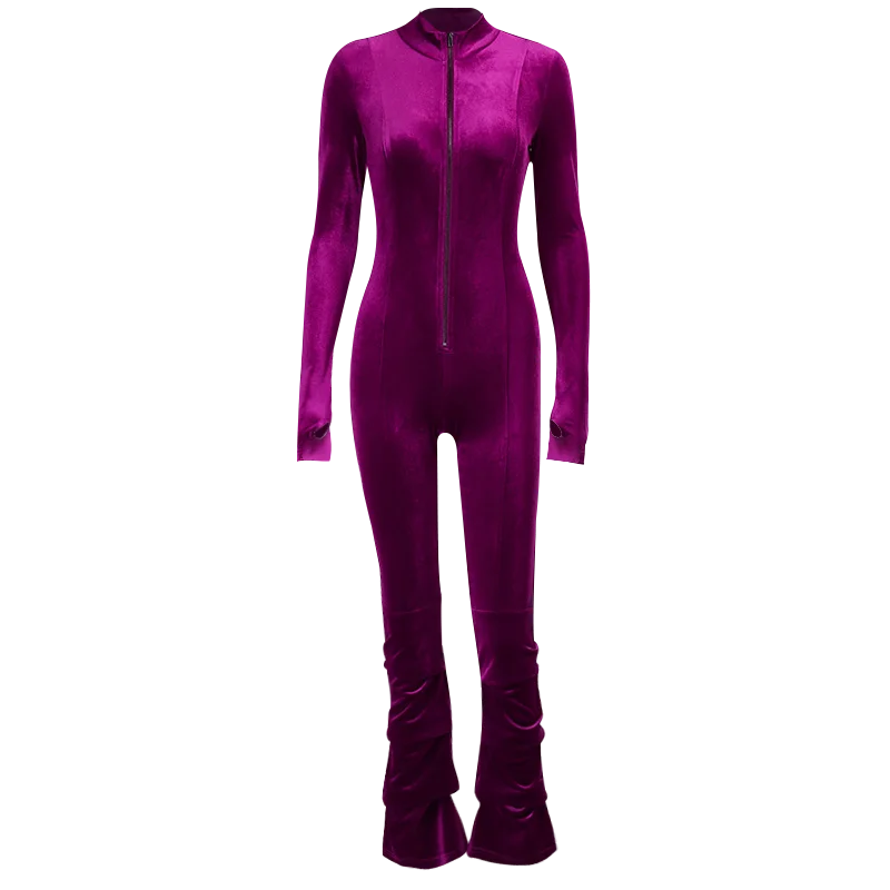 Custom long sleeve purple zipper bodycon casual stacked pants velvet women one piece rompers jumpsuits, Picture
Custom long sleeve purple zipper bodycon casual stacked pants velvet women one piece rompers jumpsuits, Picture