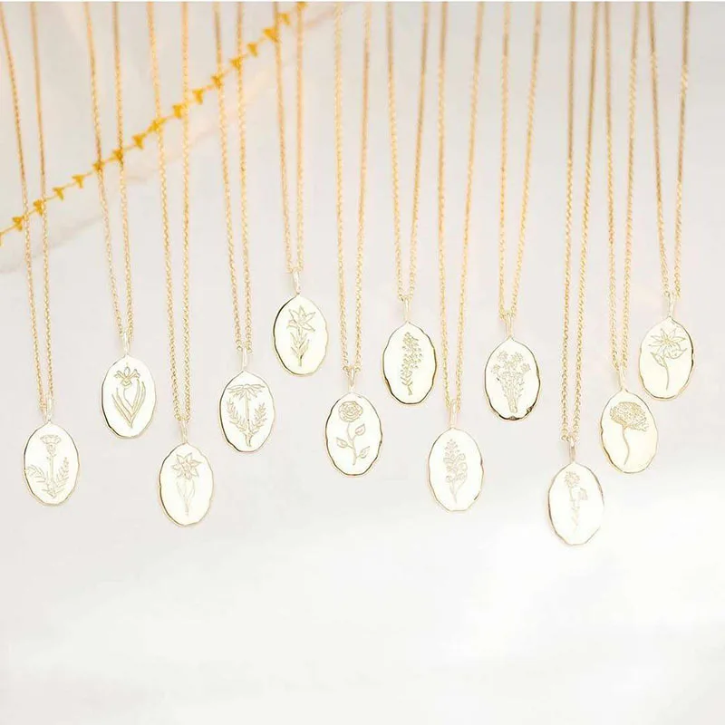 Wholesale Custom 18k Gold Plated Stainless Steel Flower Jewelry Irregular Oval Birth Flower Pendant Necklace, Picture shows
Wholesale Custom 18k Gold Plated Stainless Steel Flower Jewelry Irregular Oval Birth Flower Pendant Necklace, Picture shows