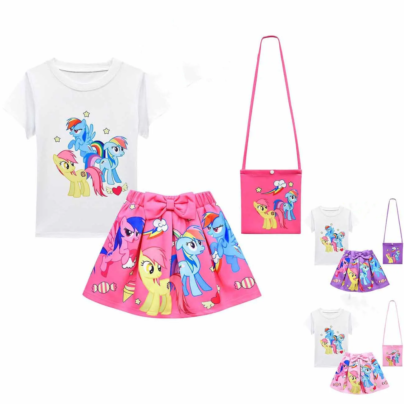 2021 summer pony Children's Clothes 3 piece set cartoon print white t-shirt And Skirt pony girls sets with bags
2021 summer pony Children's Clothes 3 piece set cartoon print white t-shirt And Skirt pony girls sets with bags
