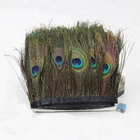 cheap sale plumage peacock eye feather trims fringe with satin ribbon sewing crafts