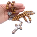 Rosary Catholic Necklace Handcrafted Wooden Cross Religious Jewelry