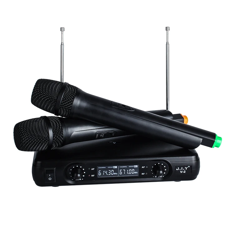 

J.I.Y V2 digital Display Professional Wireless Dynamic Handheld Microphone Karaoke VHF Transmitter, Black