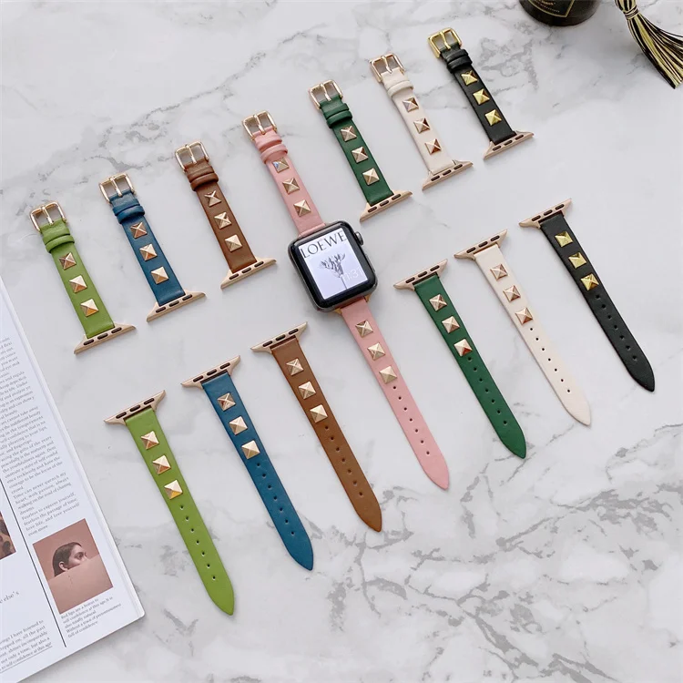 Luxury Genuine Leather riveting Watch Strap Bracelet For Apple Watch 38 40 41MM 42 44 45MM Women Band, Customized
Luxury Genuine Leather riveting Watch Strap Bracelet For Apple Watch 38 40 41MM 42 44 45MM Women Band, Customized