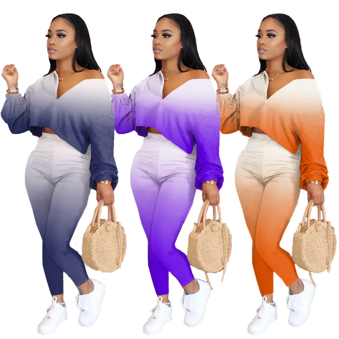 Casual Style 2021 Plus Size Women Summer Gradient Color Printed Two Piece Set Long Sleeve Pantsuit
Casual Style 2021 Plus Size Women Summer Gradient Color Printed Two Piece Set Long Sleeve Pantsuit