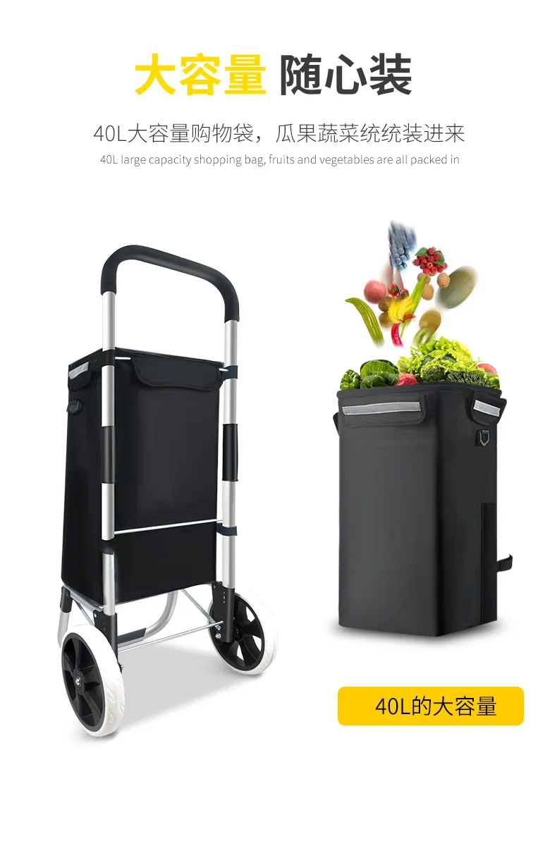 Foldable 2-wheel aluminum trolley canvas bag waterproof shopping cart bag