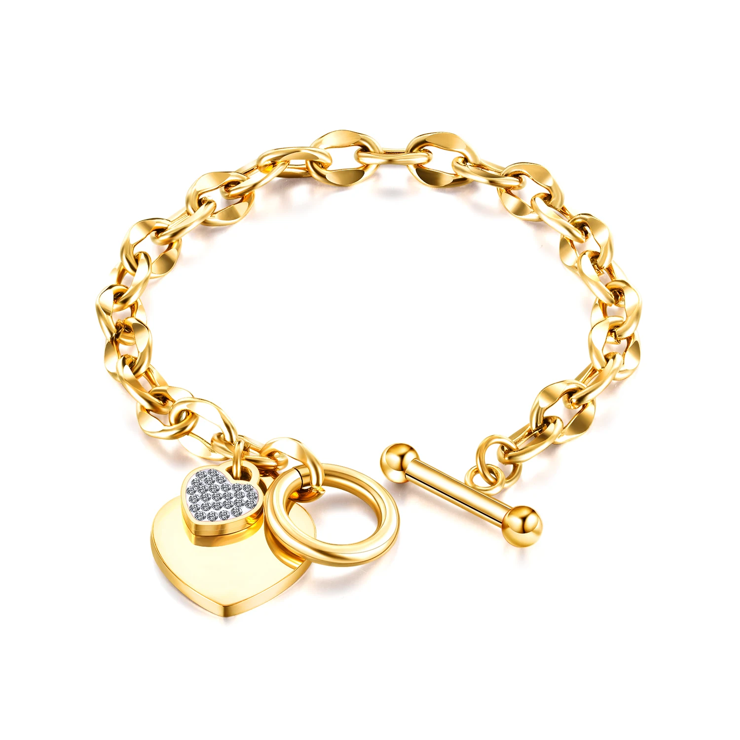 

Hot Sale Wholesale Jewelry 18k Gold PVD Plated Stainless Steel OT buckle heart Bracelet Women