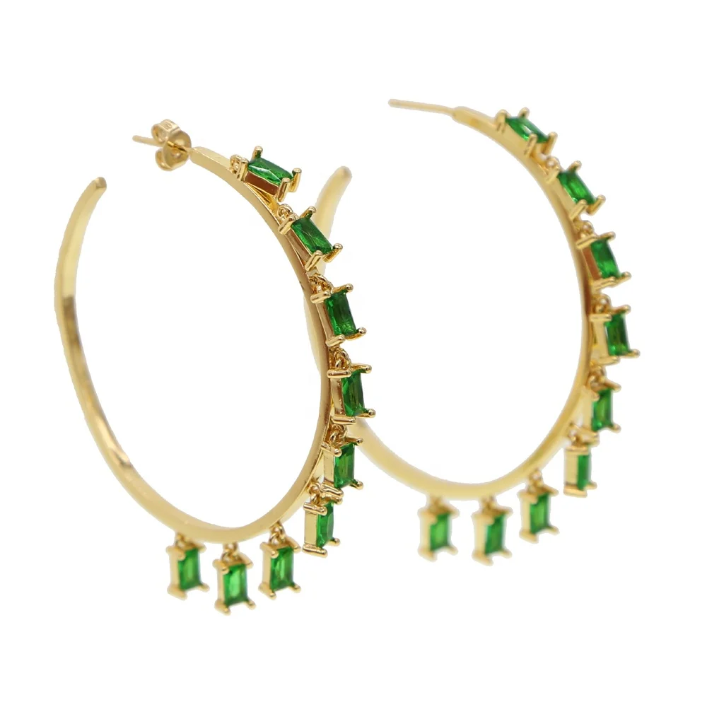 

48-50mm Circle Hoop gold filled with rainbow green cz baguette cz charm Bohemia Bohe Gorgeous women earring