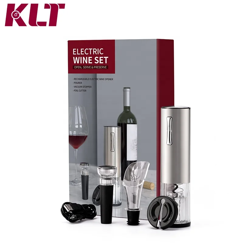 KLT Hot Selling High Capacity 5in1 Custom Metal Bottle Opener Rose Gold Electric Wine Opener Gift Set Wedding, Silver or custom
KLT Hot Selling High Capacity 5in1 Custom Metal Bottle Opener Rose Gold Electric Wine Opener Gift Set Wedding, Silver or custom