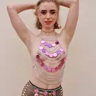 VD Fashion Simple Multi-layer Acrylic Disc Nightclub Bra Necklace Jewelry Women Nipple Sequins Bra Gold Body Chain