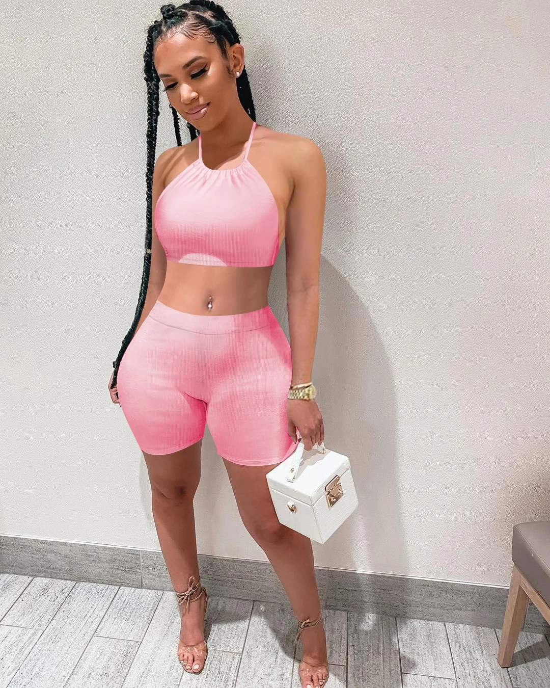 Summer 2021 hot sale solid color outfit two piece women halter neck lace up crop and booty shorts fitness & yoga wear, 7 colors as picture
Summer 2021 hot sale solid color outfit two piece women halter neck lace up crop and booty shorts fitness & yoga wear, 7 colors as picture