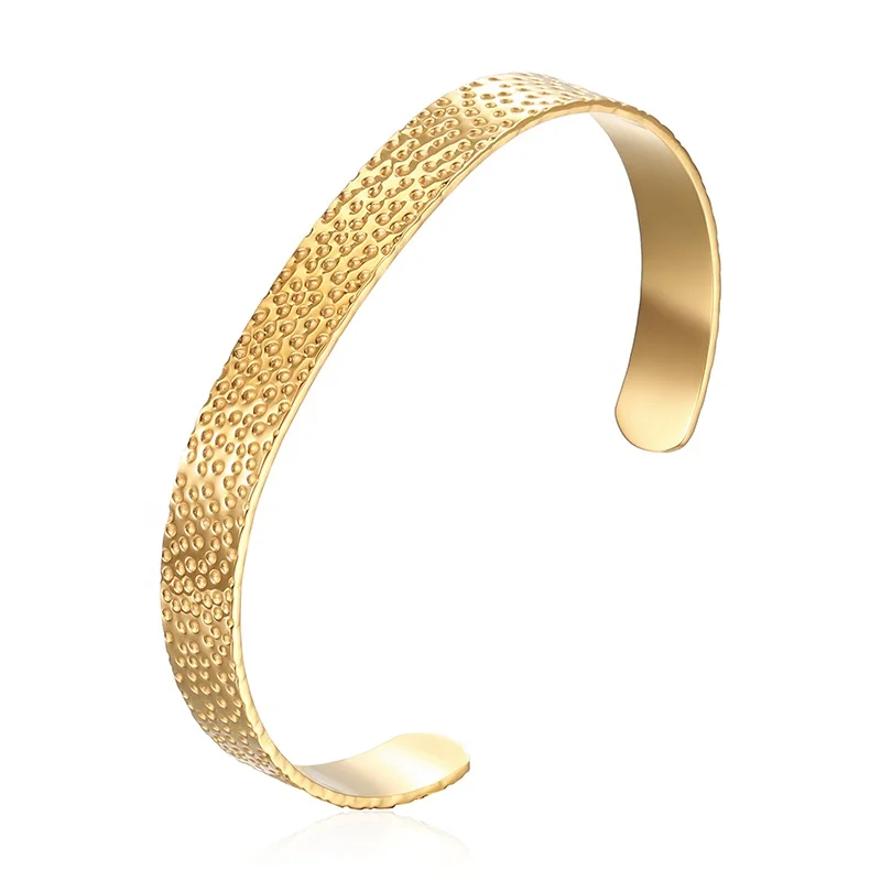 

Wholesale Custom 18k Gold Plated Stainless Steel Open Gold Cuff Bangle Hammered Bracelet