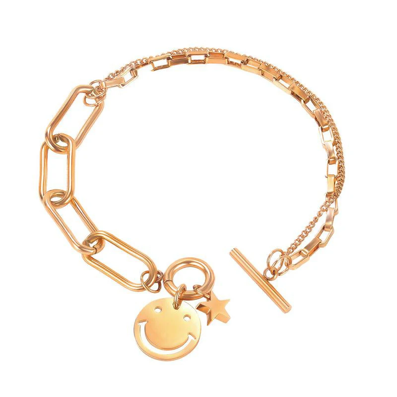 Ins fashion splicing chain titanium steel double layer bracelet personality smile face star charm bracelet (KSS314), Same as the picture
Ins fashion splicing chain titanium steel double layer bracelet personality smile face star charm bracelet (KSS314), Same as the picture
