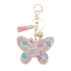 Newest Bag Decoration 7.5cm Key Chain Fancy Diamond Metal Key Ring With butterfly Shape Decoration