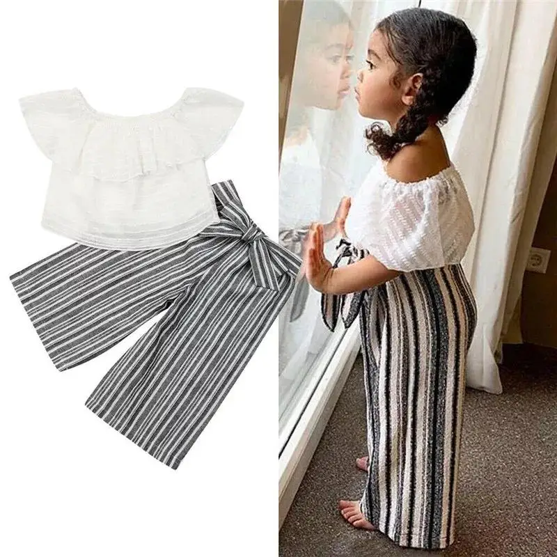 2PCS Baby Kids Girls Summer Outfits Toddler girls White Lace Top Shirt Striped Gray Pants Clothes Set, As picture
2PCS Baby Kids Girls Summer Outfits Toddler girls White Lace Top Shirt Striped Gray Pants Clothes Set, As picture