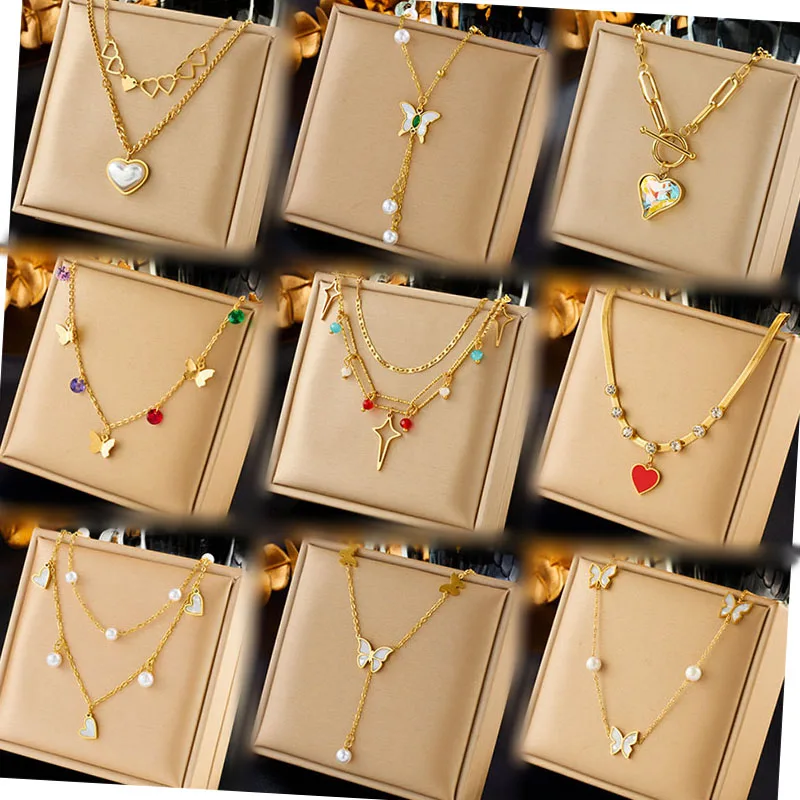 Fashion Colorful Pearl Butterfly Pendant Necklace Luxury Stainless Steel Gold Plated Heart Choker Necklace For Women's Jewelry
Fashion Colorful Pearl Butterfly Pendant Necklace Luxury Stainless Steel Gold Plated Heart Choker Necklace For Women's Jewelry