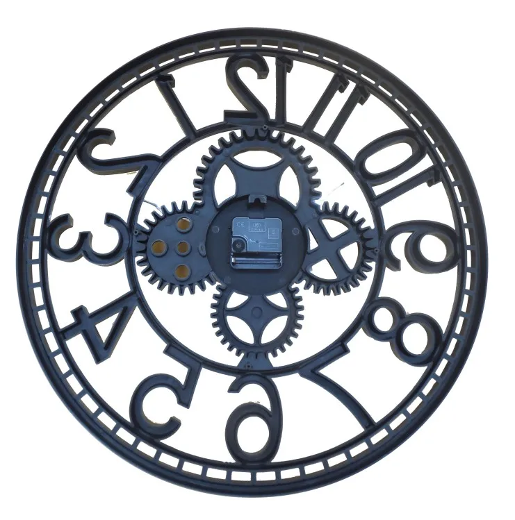 New Design Old Vintage Style Antique Big Plastic Mechanical Gear Wall Clock 