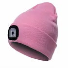 Custom OEM Plain color cheap acrylic warm winter hat hiking use knitted promotion LED beanie