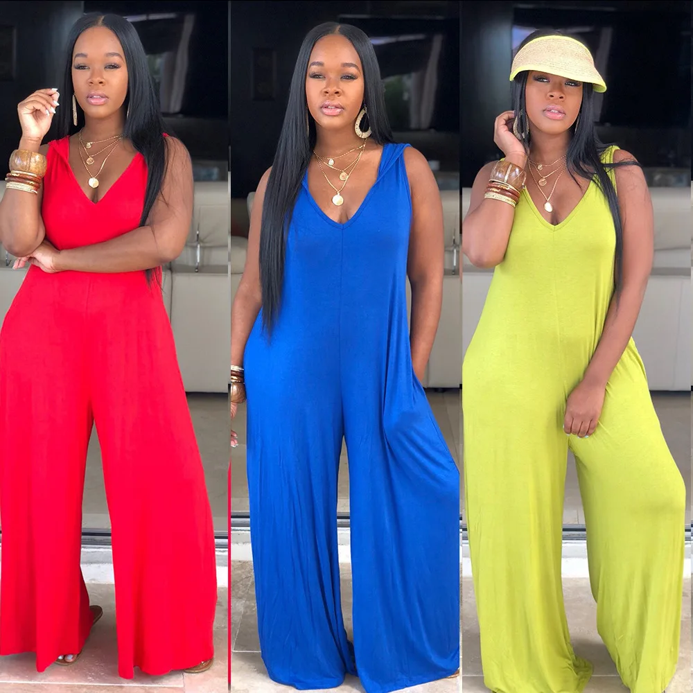 Women Summer Beach Pants Solid Color V-Collar Sling New Hooded Wide Leg Pants Jumpsuit Casual Pants Jumpsuit
Women Summer Beach Pants Solid Color V-Collar Sling New Hooded Wide Leg Pants Jumpsuit Casual Pants Jumpsuit