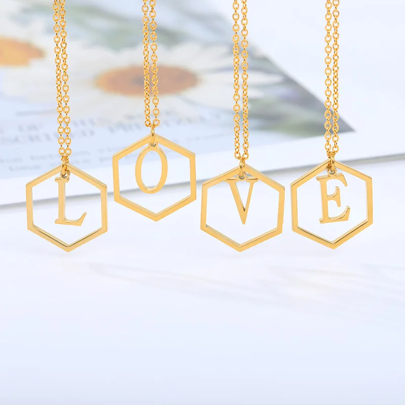 Hollow A-Z Hexagon Initial Letter Necklace for Women Stainless Steel Gold Color Pendants Necklaces Female Jewelry
Hollow A-Z Hexagon Initial Letter Necklace for Women Stainless Steel Gold Color Pendants Necklaces Female Jewelry