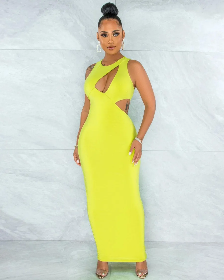 Summer 2021 Fashion Elegant Woman Bodycon Yellow Dress Ladies Cut Out Sleeveless Sexy Party Club Wear
Summer 2021 Fashion Elegant Woman Bodycon Yellow Dress Ladies Cut Out Sleeveless Sexy Party Club Wear