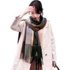 Fashion polyester Intermediate color check long shawl women winter scarf