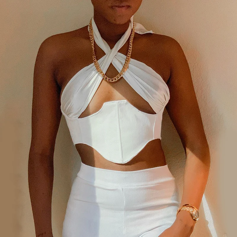 2021 Spring Casual Sleeveless Cross Neck Irregular Tie Open Back Hollow Sexy Slim Vest, White black
2021 Spring Casual Sleeveless Cross Neck Irregular Tie Open Back Hollow Sexy Slim Vest, White black