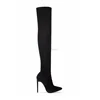 Sexy mature ladies pointed toe long black lycra tight boots for women girls Party Wear high heels over knee thigh winter boots