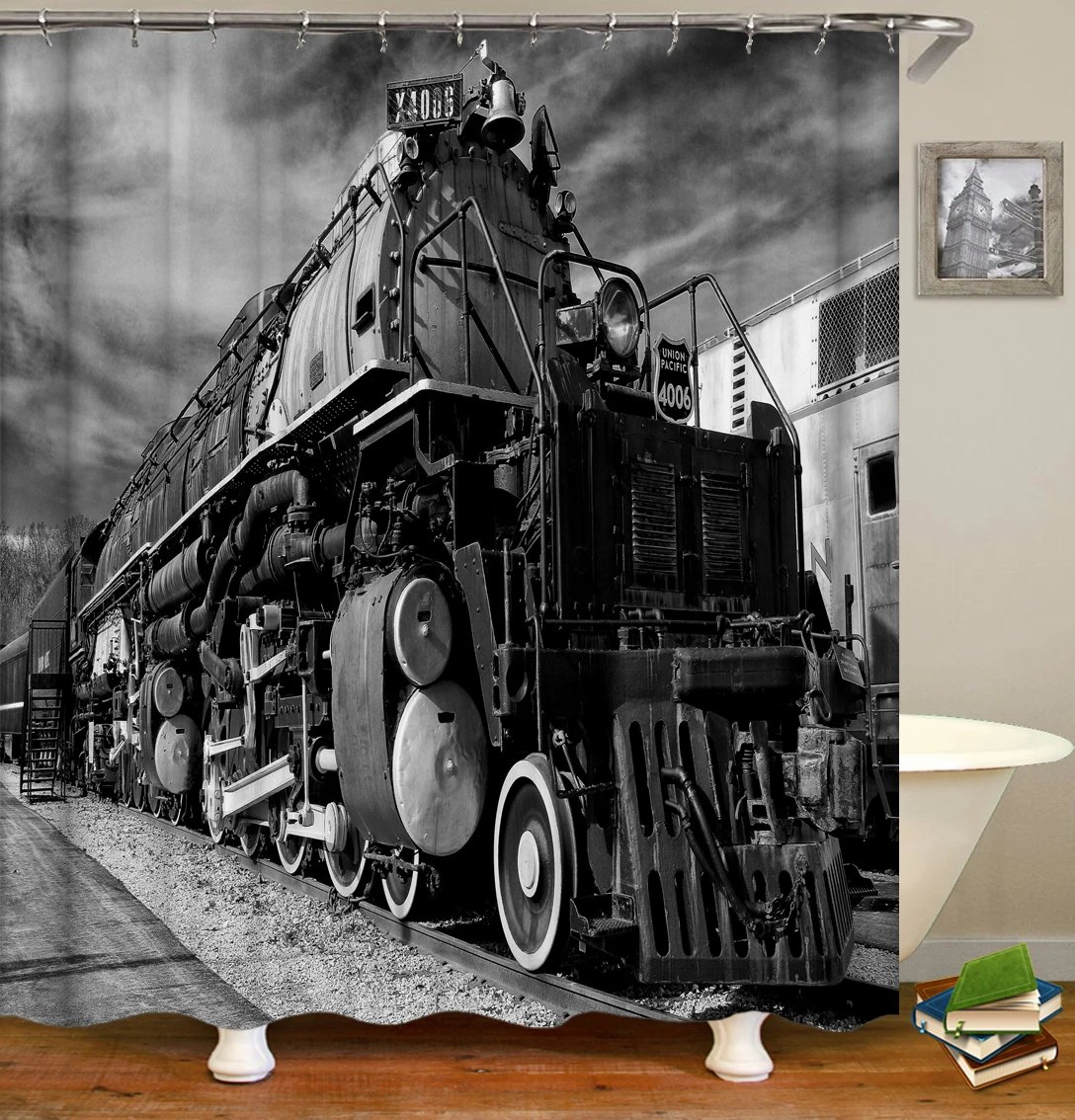 Wholesale digital printing polyester train bathroom curtains, fashion black and white train shower curtain/, Customized color
Wholesale digital printing polyester train bathroom curtains, fashion black and white train shower curtain/, Customized color