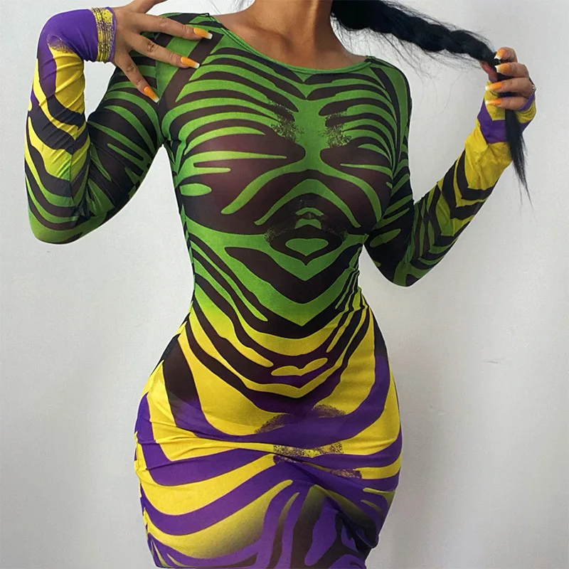 Printed See Through Mesh Dresses Women Sexy Club Autumn Long Sleeve Bodycon Dress Fall Female Clothing Wholesale C13888
Printed See Through Mesh Dresses Women Sexy Club Autumn Long Sleeve Bodycon Dress Fall Female Clothing Wholesale C13888