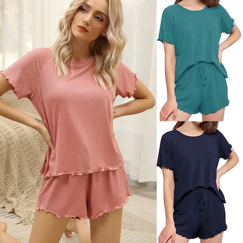 ladies casual sets solid color short-sleeved pajamas girly INS style homewear with macrame
ladies casual sets solid color short-sleeved pajamas girly INS style homewear with macrame