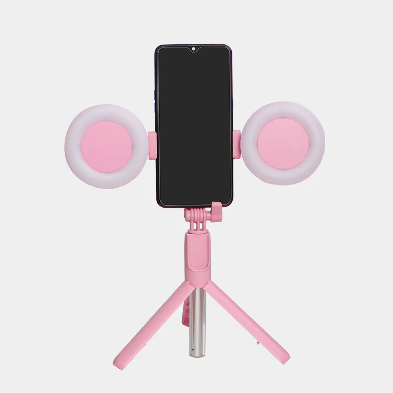 

Photography BT Selfie Stick With Tripod Stand Tiktok Live Mobile Phone Camera Selfie LED Ring Fill Light, Pink, black