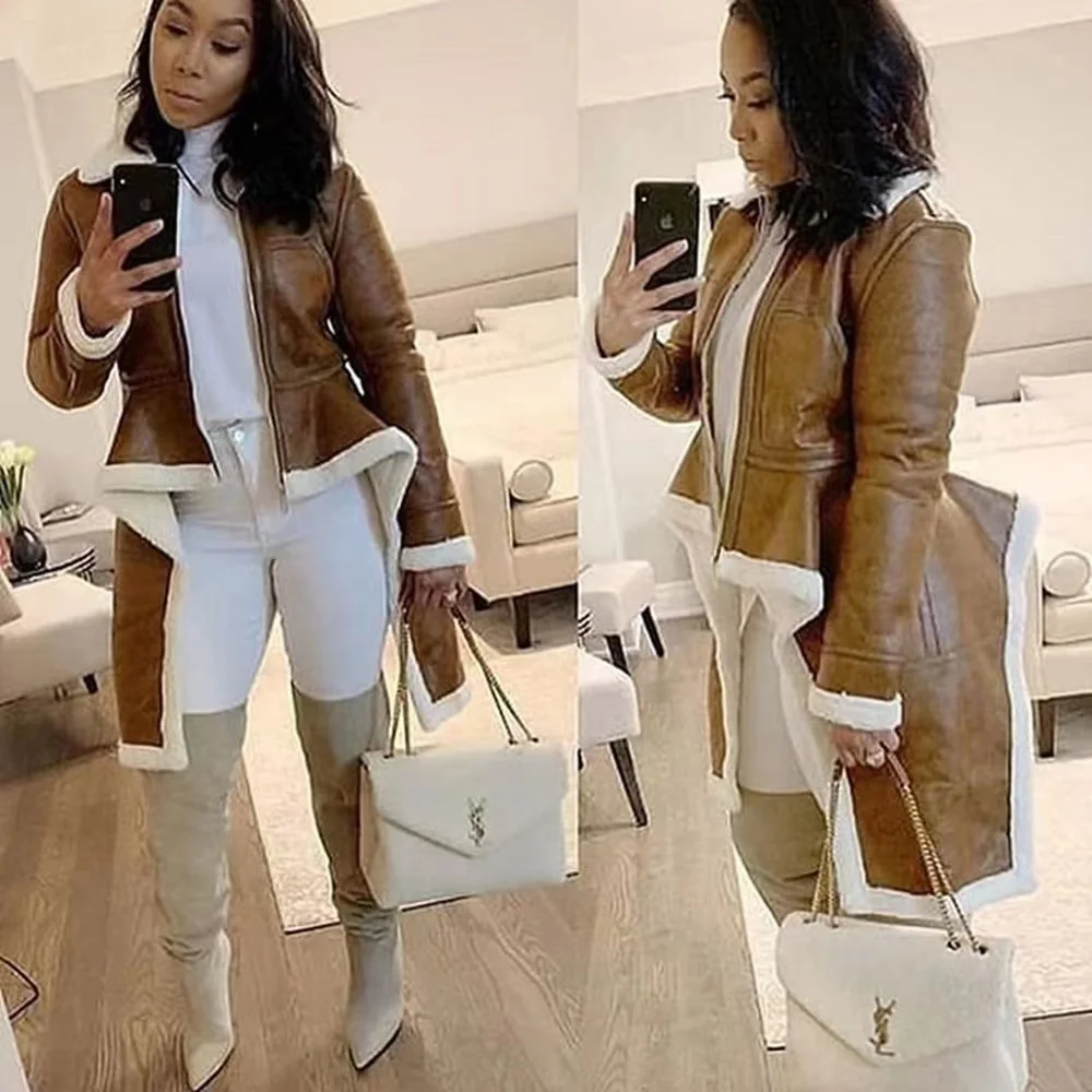Stylish solid color leather coat with fur women winter jacket clothes irregular plus size winter coat for women streetwear, As pciture
Stylish solid color leather coat with fur women winter jacket clothes irregular plus size winter coat for women streetwear, As pciture