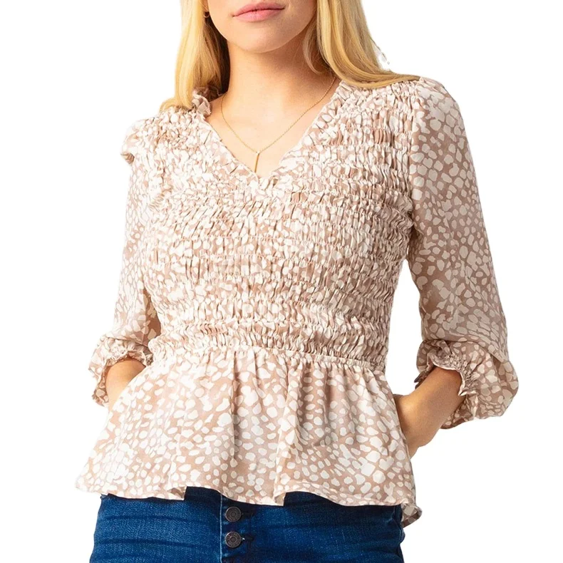 ladies' blouses & tops V Neck Long Sleeves Dirsty Floral Print Women smocking blouse, Customized color
ladies' blouses & tops V Neck Long Sleeves Dirsty Floral Print Women smocking blouse, Customized color