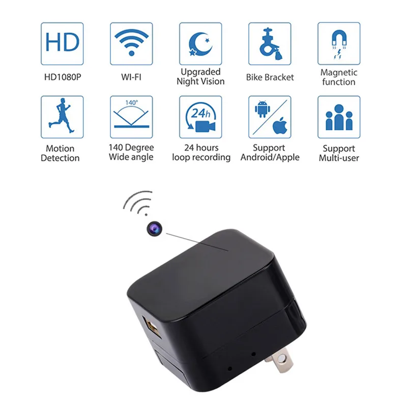 1080P Hidden Camera Charger Home Security Mini Wifi Camera Power Plug Wall Adapter Nanny Cam Wireless Hidden Camera USB Charger