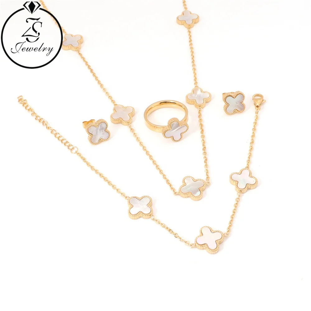 Four Leaf Necklace 18K Gold Bracelets For Women Hot Selling New Gold Bracelet Designs With Earring Set
Four Leaf Necklace 18K Gold Bracelets For Women Hot Selling New Gold Bracelet Designs With Earring Set