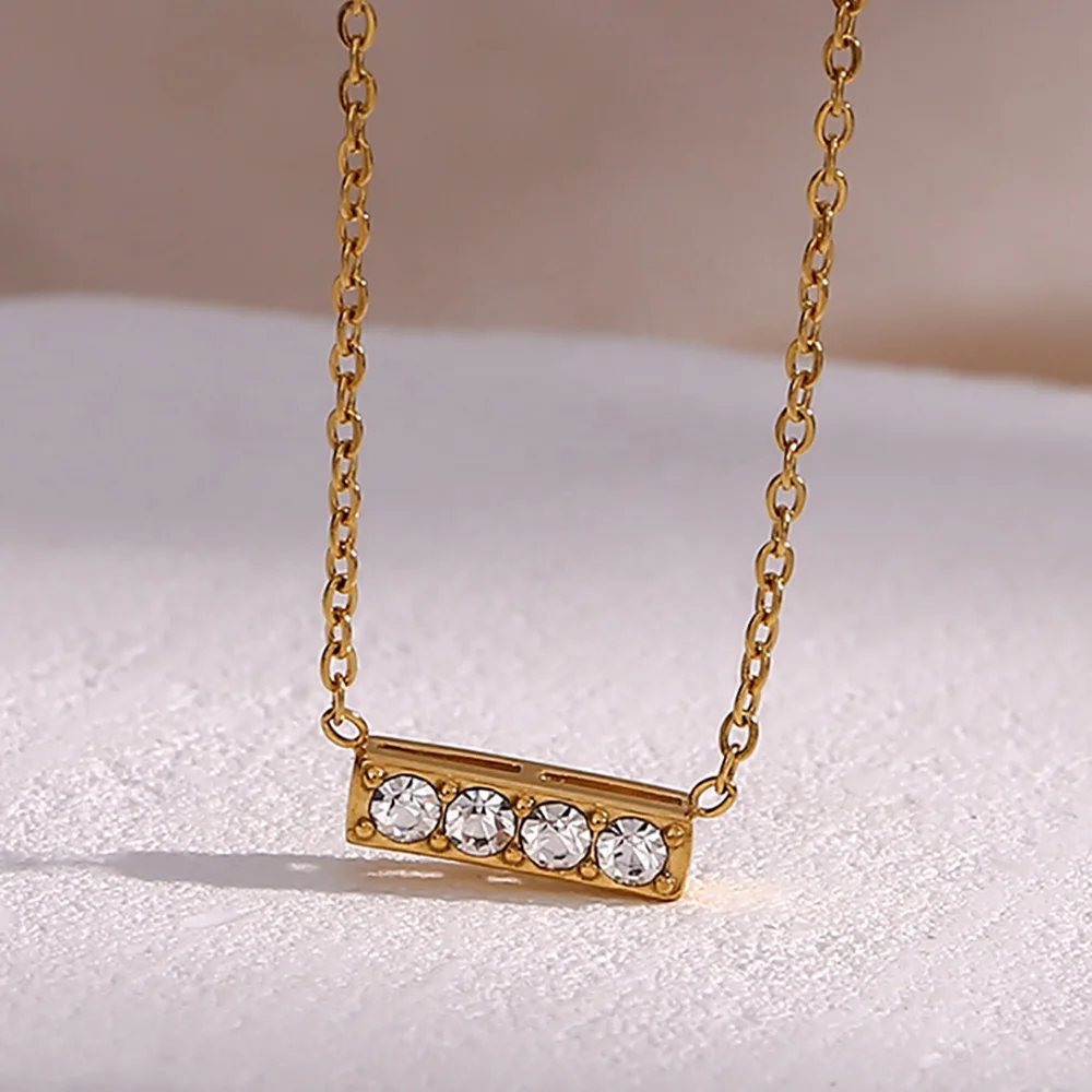 New Arrivals 2023 Shining Zircon Bar Necklace 18k Gold Plated Stainless Steel Necklace Design Jewelry
New Arrivals 2023 Shining Zircon Bar Necklace 18k Gold Plated Stainless Steel Necklace Design Jewelry
