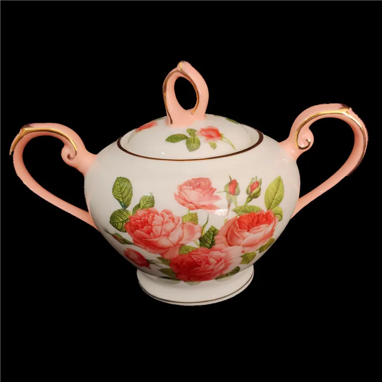 Elegant coffee ware 17 pieces new bone China coffee 6 cups 6 saucers tea pot pink ceramic tea set