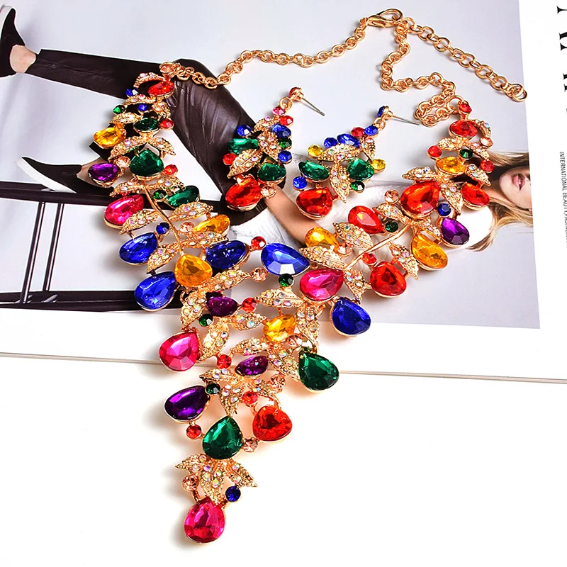 Luxury Colorful Full Rhinestone Necklace With Drop Earrings Sets Statement Long Pendants Necklace Wedding Diamond Jewelry Sets, Red, green, multicolor,black ,blue, pink
Luxury Colorful Full Rhinestone Necklace With Drop Earrings Sets Statement Long Pendants Necklace Wedding Diamond Jewelry Sets, Red, green, multicolor,black ,blue, pink