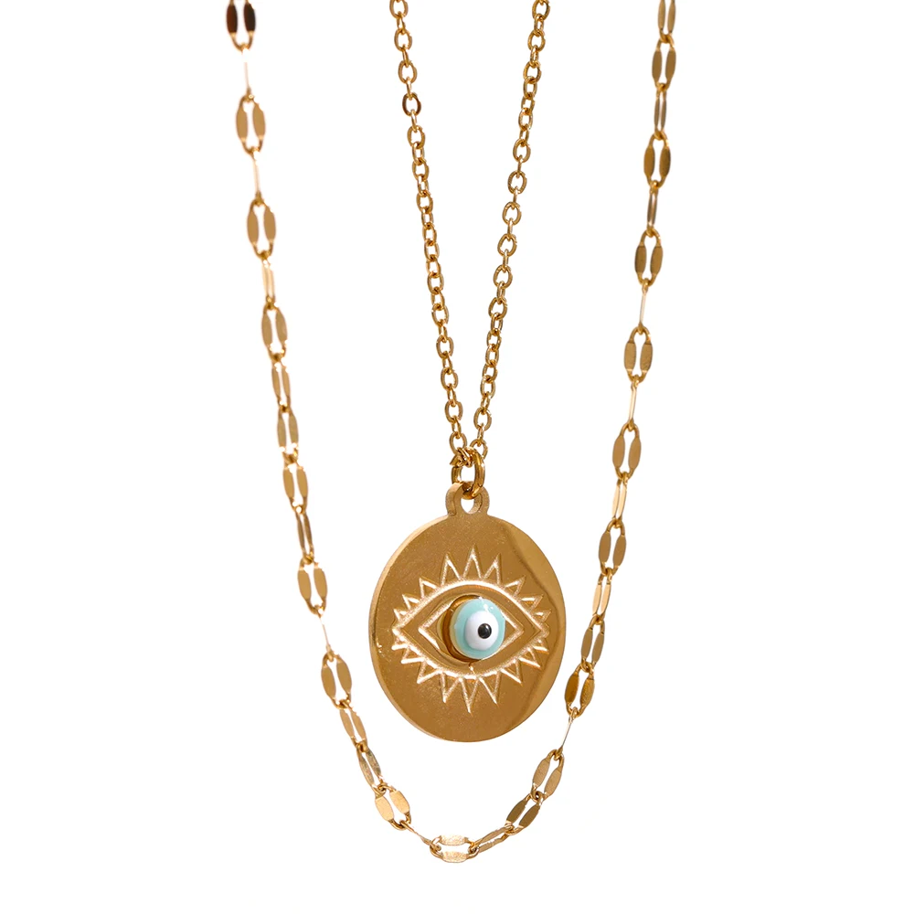 

Yhpup 18K Gold Plated Layered Necklace Jewelry Stainless Steel Evil Eye Double Layered Necklace Women 2022