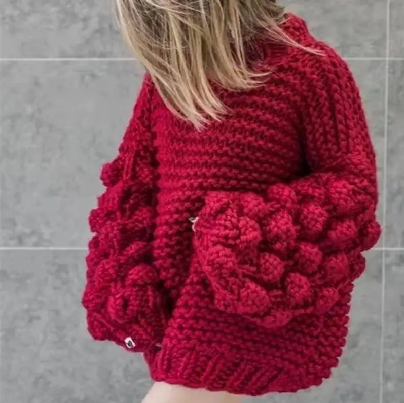 2021 New Solid Color Hand Knitted Chunky Pullover Tops Fashion Lantern Sleeve Pompon Women'S Sweaters, Picture
2021 New Solid Color Hand Knitted Chunky Pullover Tops Fashion Lantern Sleeve Pompon Women'S Sweaters, Picture