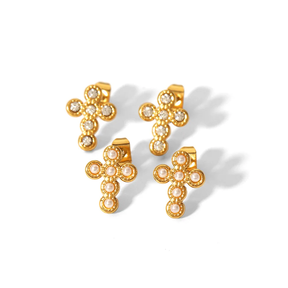 Fashion Stainless Steel Ear Buckle Earring Diamond Pearl Inlaid Gift Jewelry Christian Cross Stud Earrings
Fashion Stainless Steel Ear Buckle Earring Diamond Pearl Inlaid Gift Jewelry Christian Cross Stud Earrings