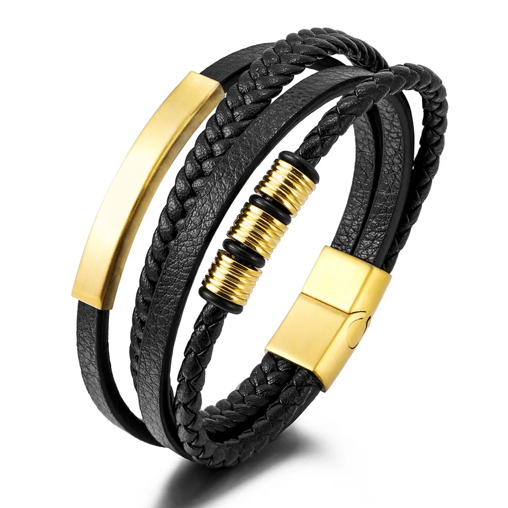 Father'S Day Gift Jewelry Braided Multi Layer Stainless Steel Clasp Custom Logo Leather Bracelet For Men
Father'S Day Gift Jewelry Braided Multi Layer Stainless Steel Clasp Custom Logo Leather Bracelet For Men