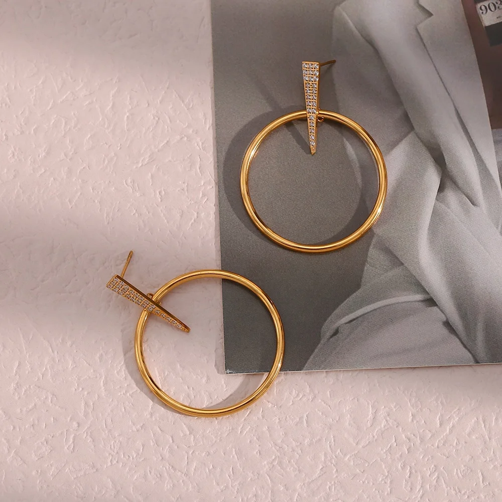 

18K Gold Plated Statement Earrings 2022 Micro Pave Zircon Stud Earring Tarnish Free Hoop Earring