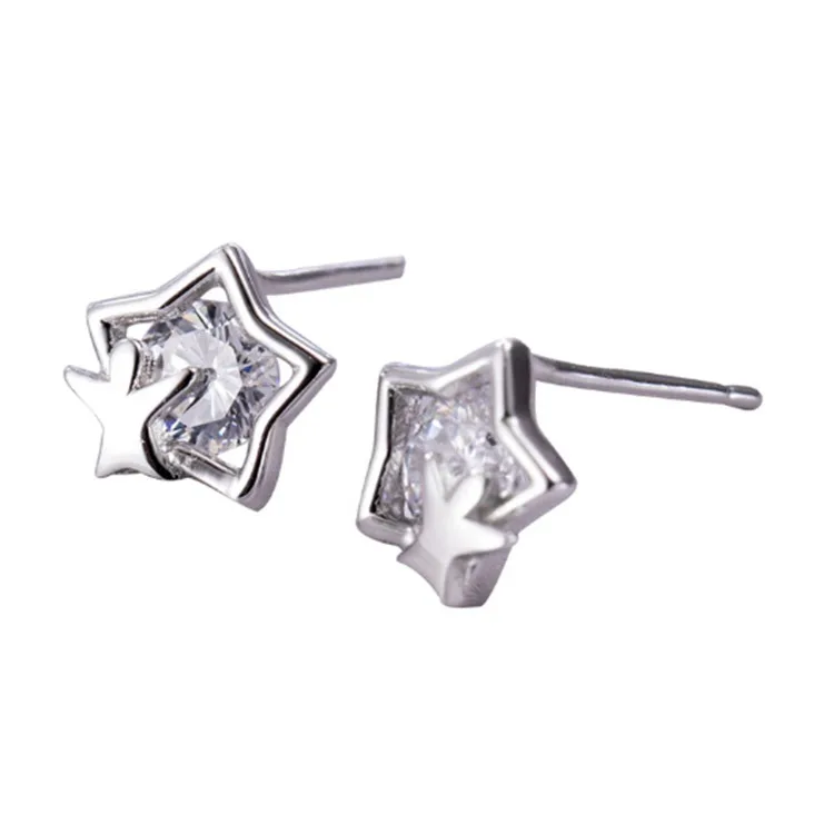 925 sterling silver fashion women style star cz earring stud, Silver, gold, black gold
925 sterling silver fashion women style star cz earring stud, Silver, gold, black gold