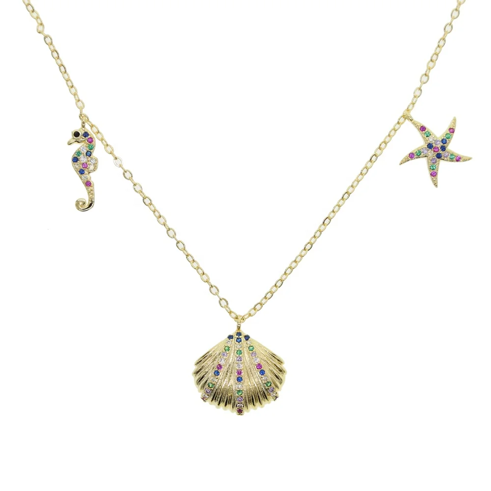 2021 new gold green colorful cz fashion jewelry cute sea horse starfish shell pendant necklace for women summer beach jewelry, Black
2021 new gold green colorful cz fashion jewelry cute sea horse starfish shell pendant necklace for women summer beach jewelry, Black